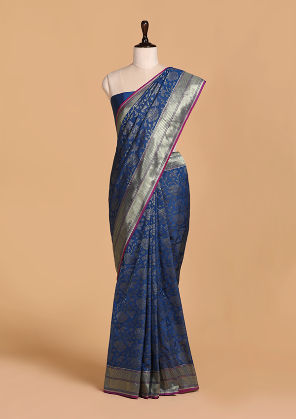 Royal Blue Jaal Saree in Silk