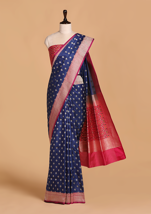 Navy Blue patola Pallu Saree in Silk