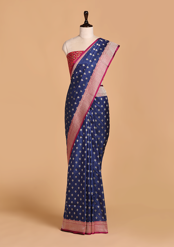 Navy Blue patola Pallu Saree in Silk