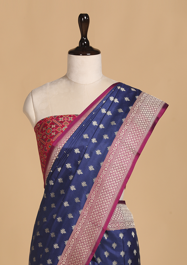 Navy Blue patola Pallu Saree in Silk