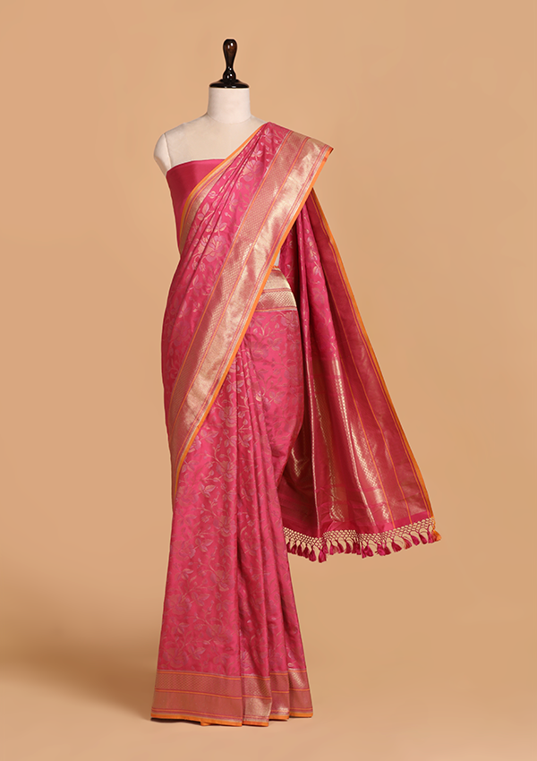Gajar Pink Jaal Saree in Silk