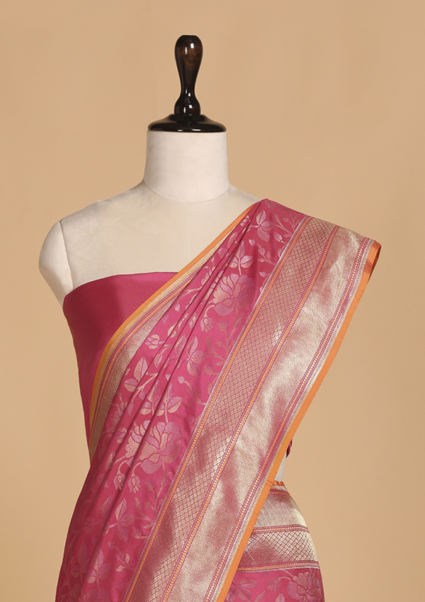 Gajar Pink Jaal Saree in Silk