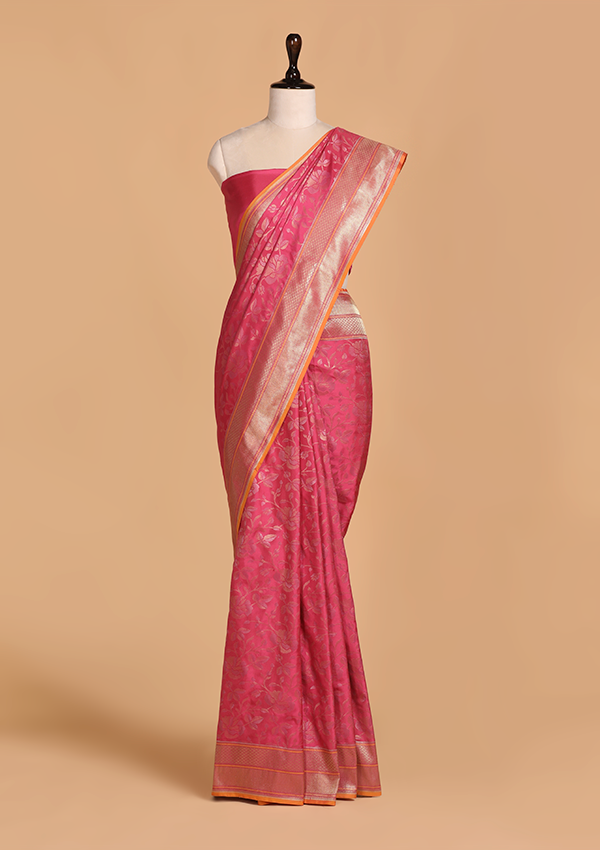 Gajar Pink Jaal Saree in Silk