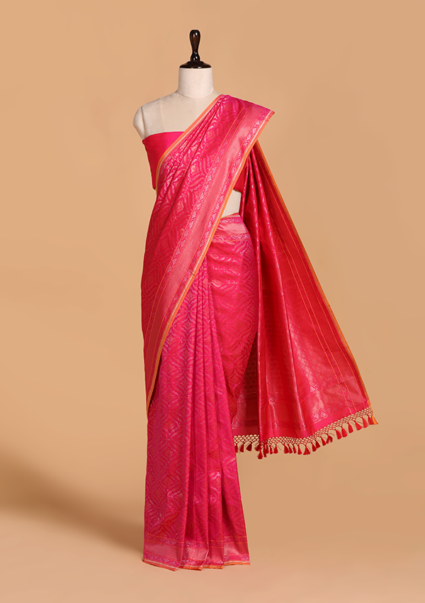 Rani Pink Jaal  Saree in Silk