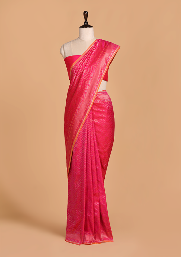 Rani Pink Jaal  Saree in Silk
