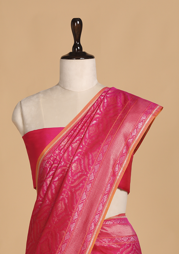Rani Pink Jaal  Saree in Silk