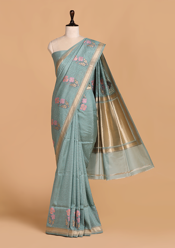 Firozi Meenakari Butta Saree in Silk