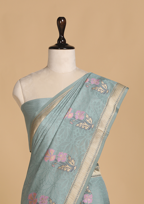 Firozi Meenakari Butta Saree in Silk