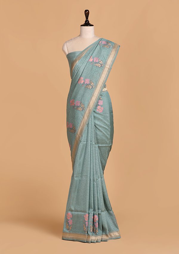 Firozi Meenakari Butta Saree in Silk