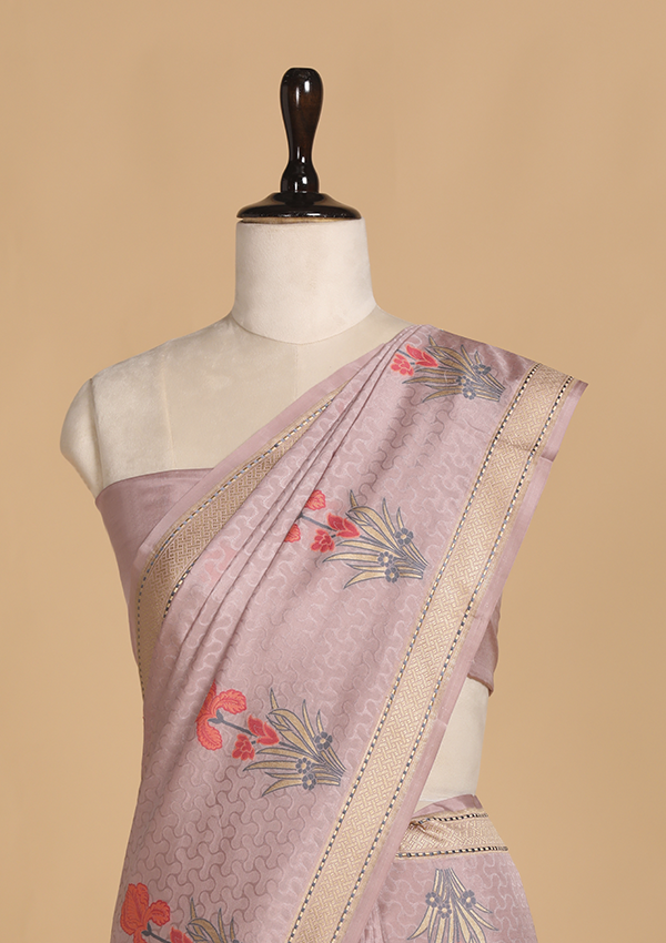 Mauve Meenakari Butta Saree in Silk