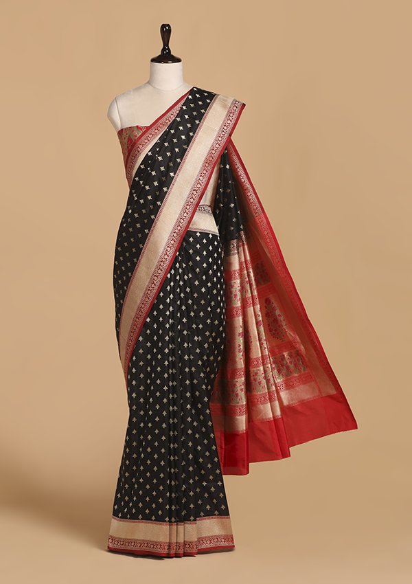 Black Meenakari Pallu Saree in Silk