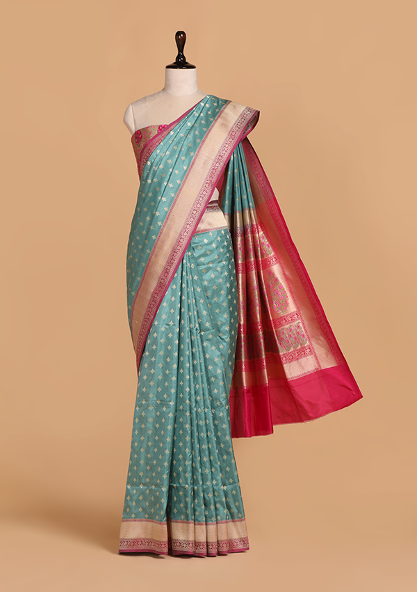 Firozi Meenakari Pallu Saree in Silk