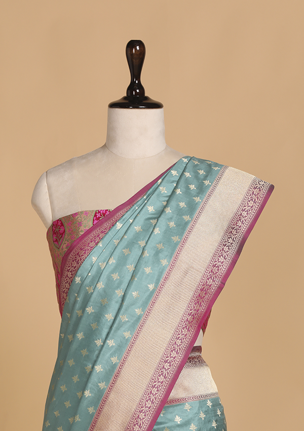 Firozi Meenakari Pallu Saree in Silk