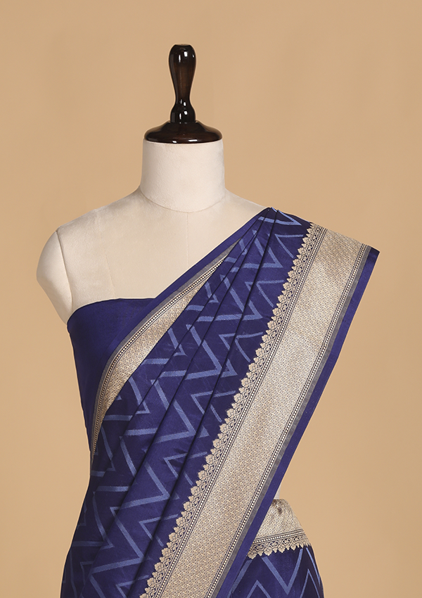 Navy Blue Kashmiri Pallu Saree in Silk