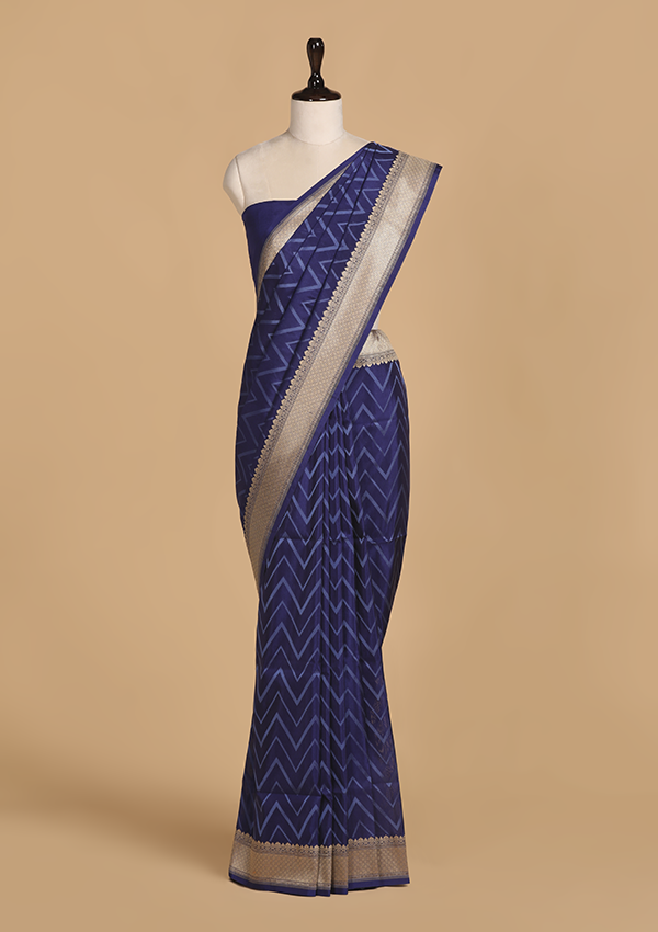 Navy Blue Kashmiri Pallu Saree in Silk