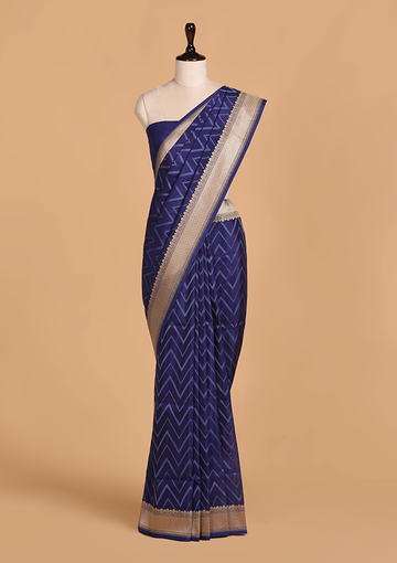 Navy Blue Kashmiri Pallu Saree in Silk