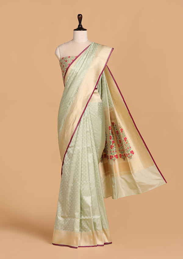 Pista Paithani Pallu Saree in Silk