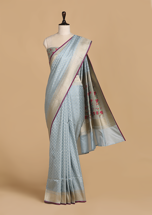 Sky Blue Paithani Pallu Saree in Silk