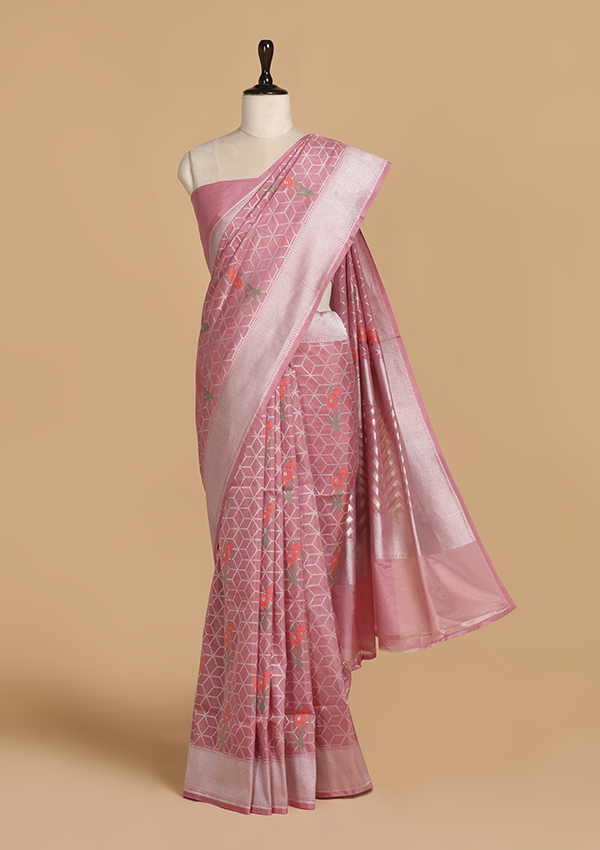 Gajar Pink Meenakari Butta Saree in Silk
