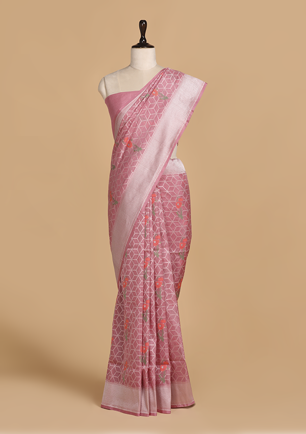 Gajar Pink Meenakari Butta Saree in Silk