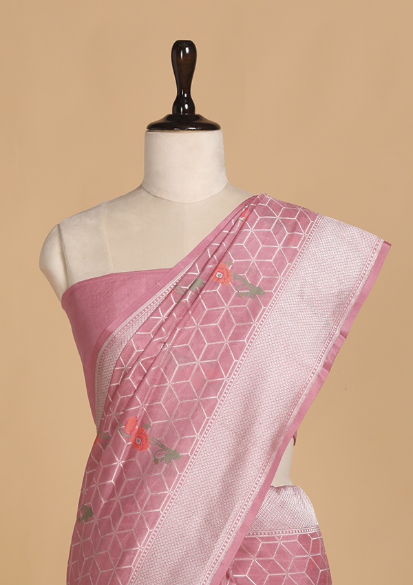 Gajar Pink Meenakari Butta Saree in Silk