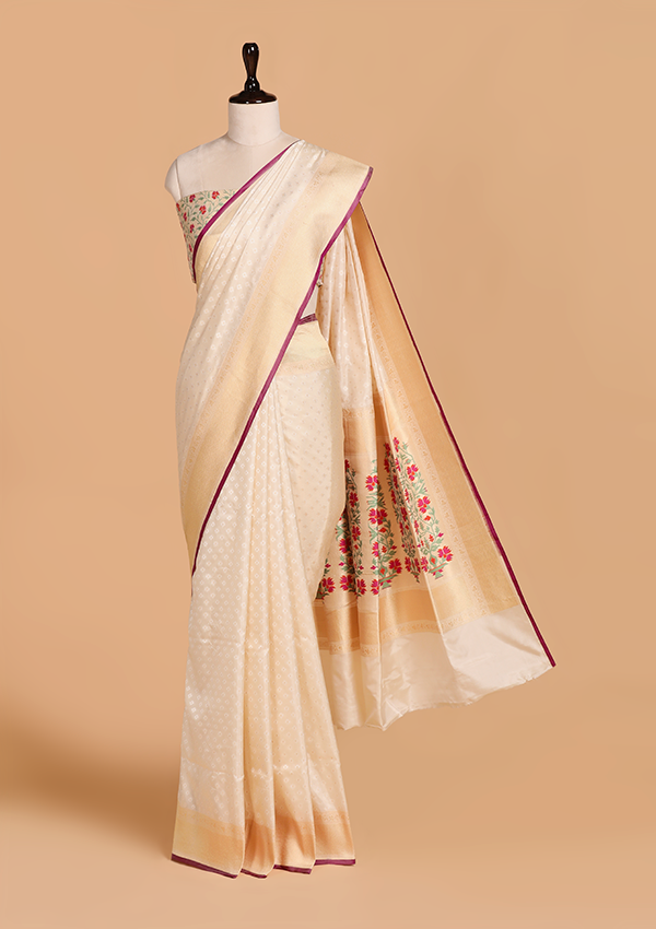 Off White  Paithani Pallu Saree in Silk