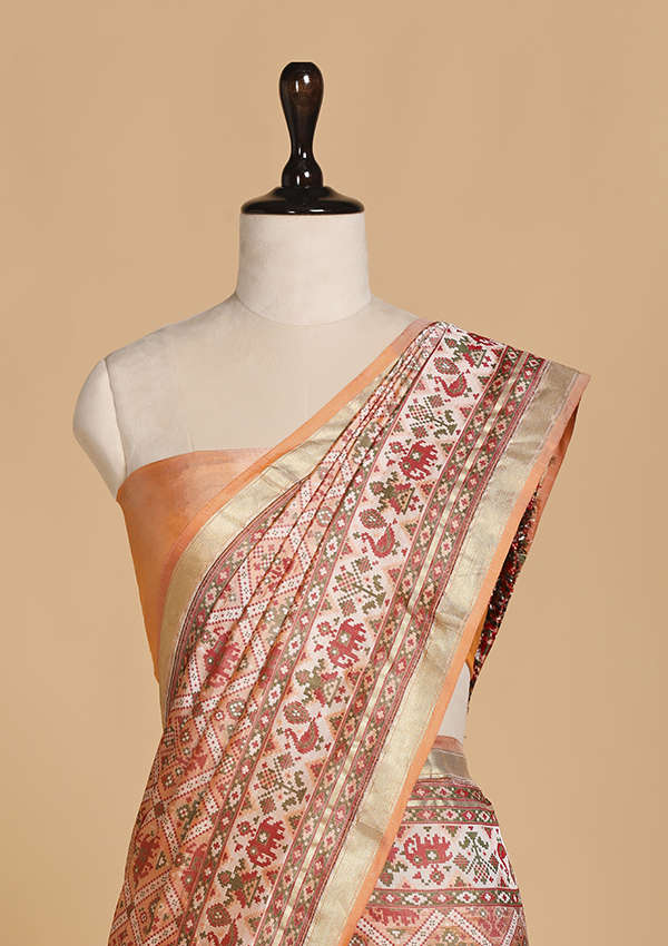 Peach Patola Saree in Silk