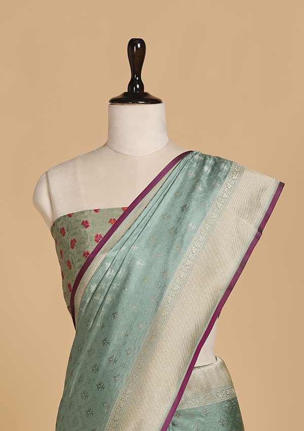 Jade Green Jamdani Silk Saree