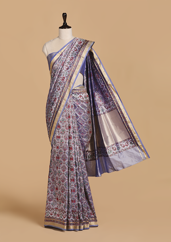 Sky Blue Patola Saree in Silk