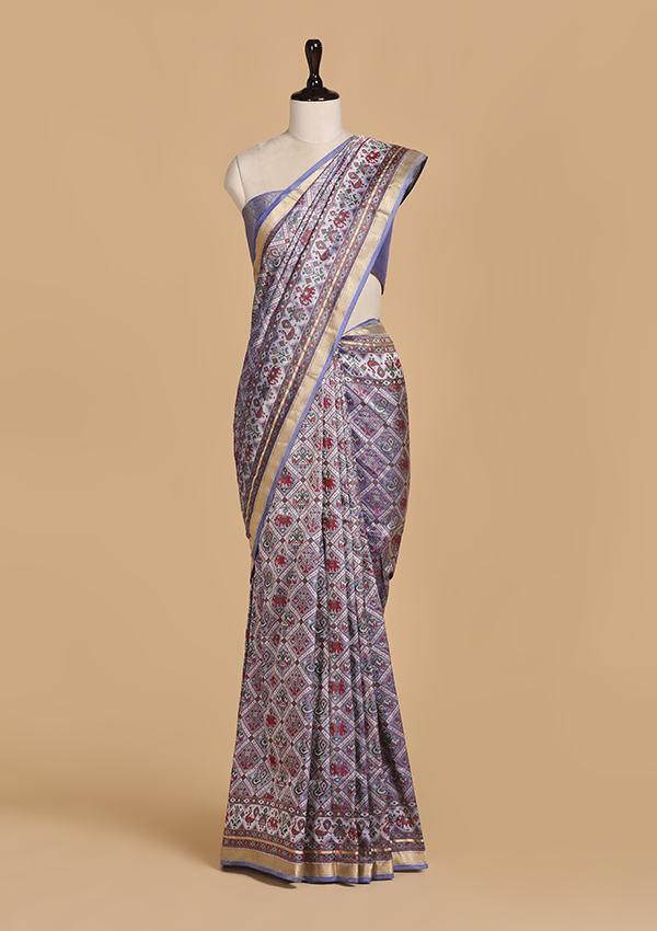 Sky Blue Patola Saree in Silk