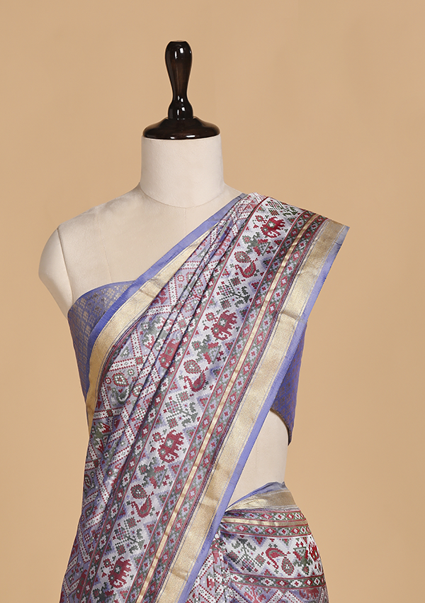 Sky Blue Patola Saree in Silk
