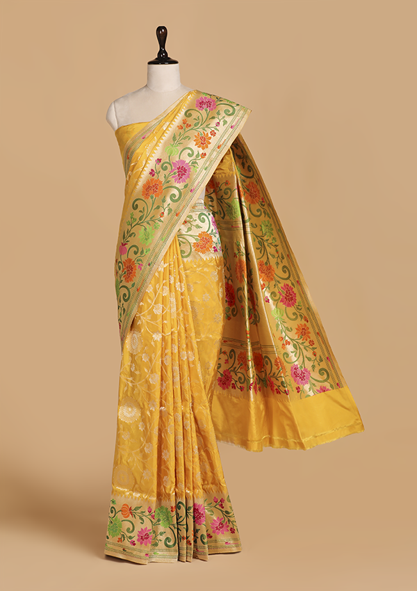 Yellow Jaal Saree in Silk