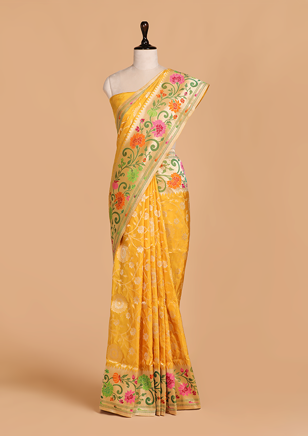 Yellow Jaal Saree in Silk
