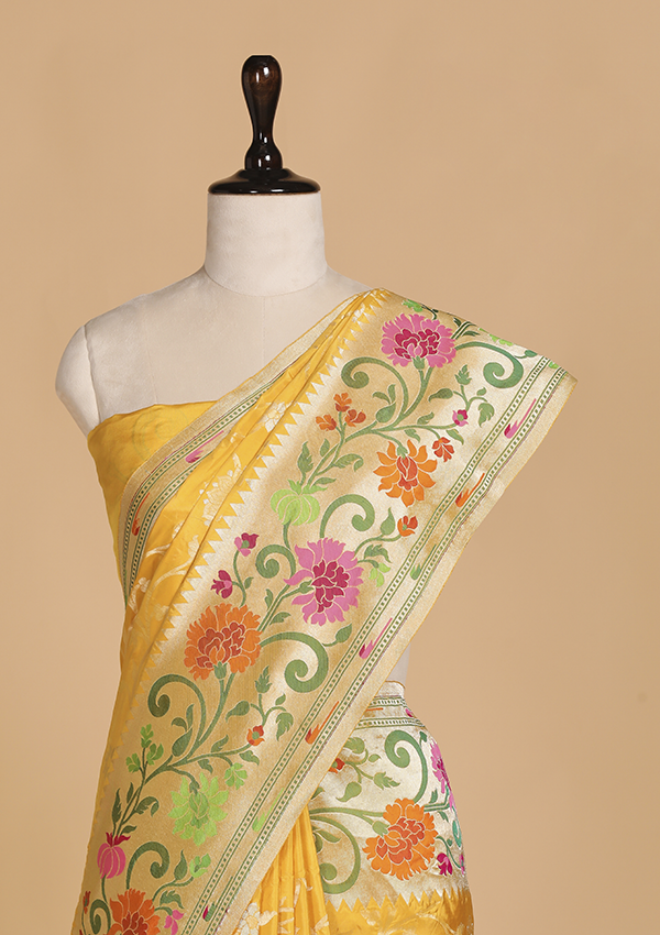 Yellow Jaal Saree in Silk
