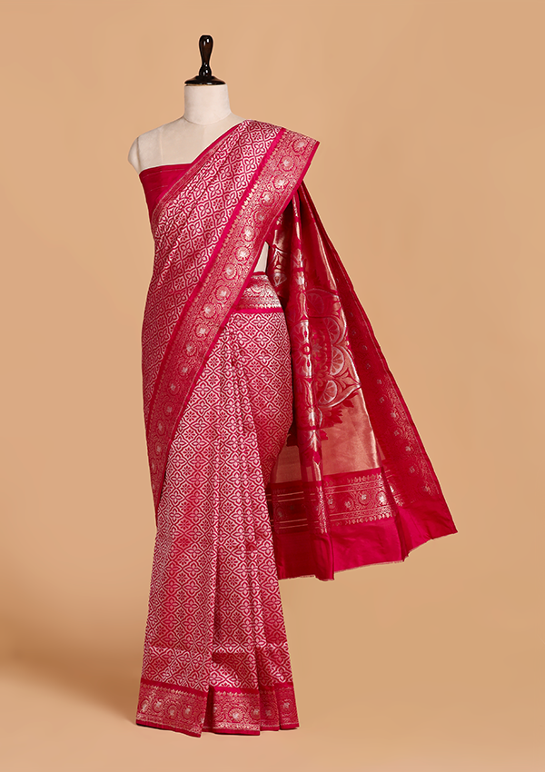 Rani Pink Jaal Saree in Silk