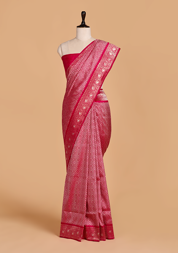 Rani Pink Jaal Saree in Silk