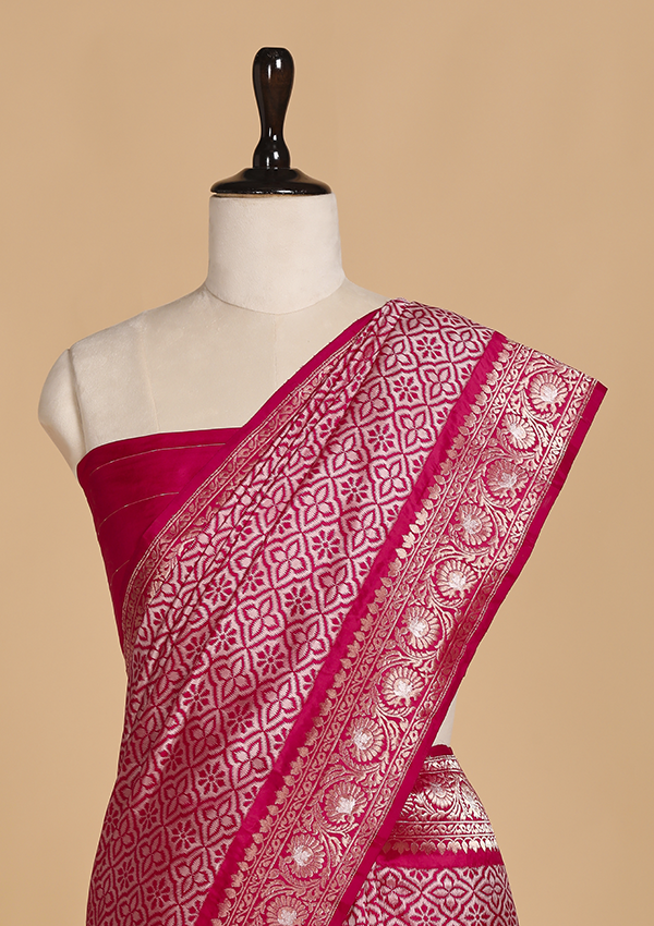 Rani Pink Jaal Saree in Silk
