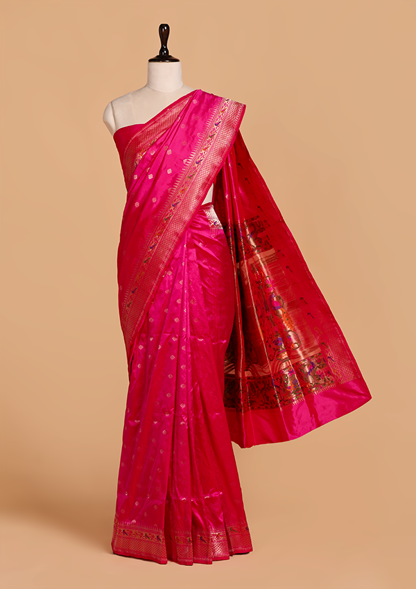 Rani Pink Butti Saree in Silk