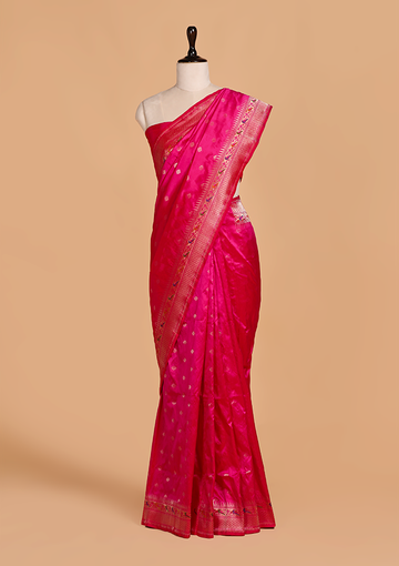Rani Pink Butti Saree in Silk