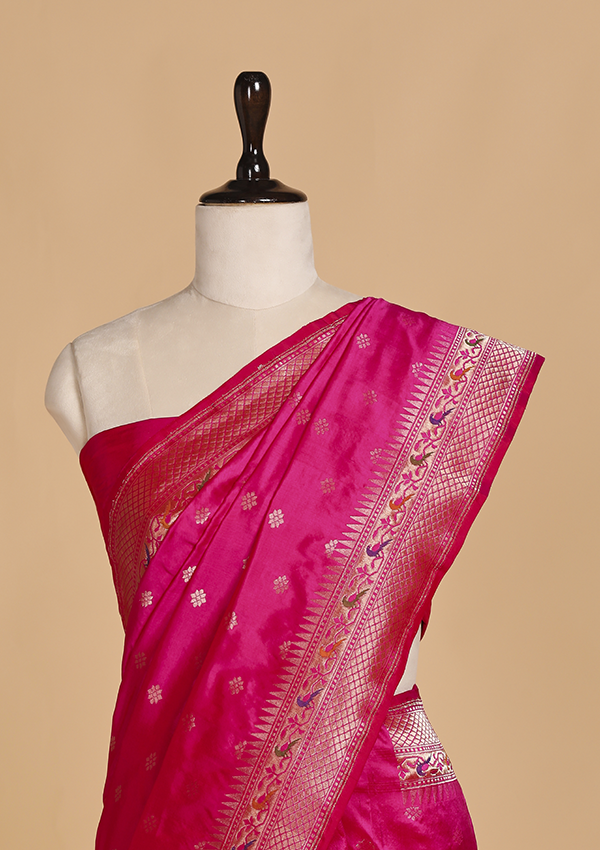 Rani Pink Butti Saree in Silk