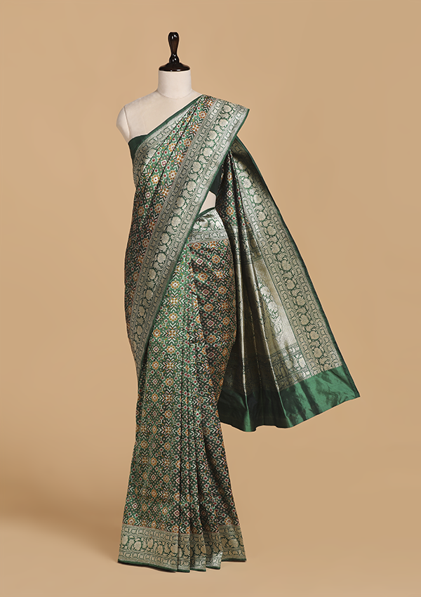 Bottle Green Patola Saree in Silk