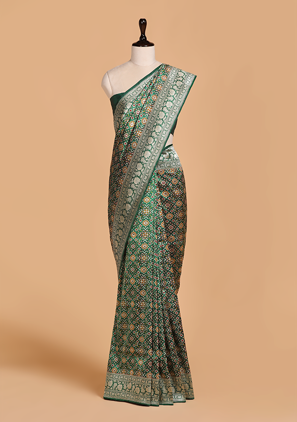 Bottle Green Patola Saree in Silk