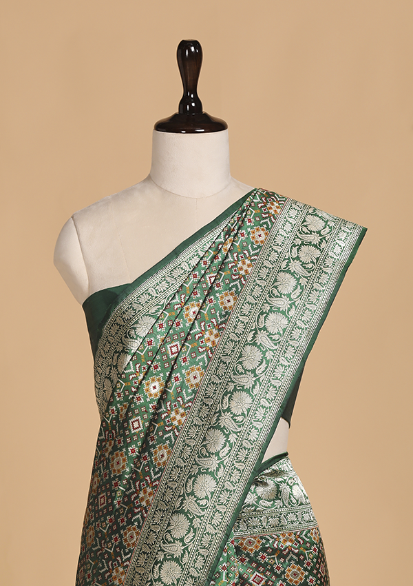 Bottle Green Patola Saree in Silk