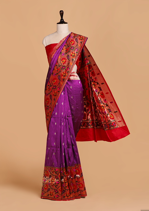 Purple Butti Saree in Silk