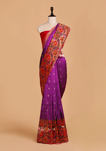 Purple Butti Saree in Silk