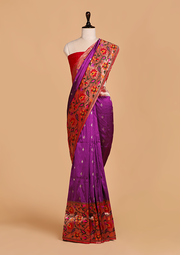 Purple Butti Saree in Silk