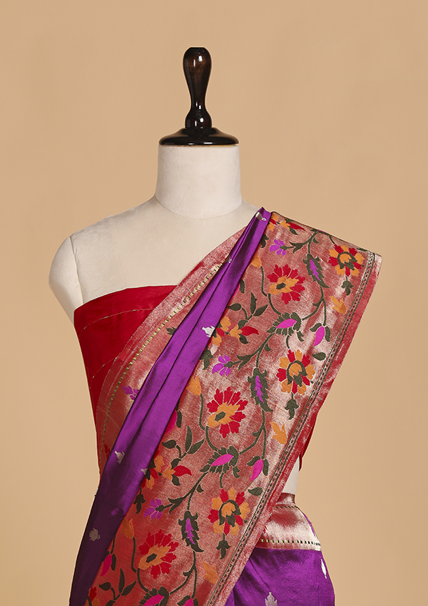 Purple Butti Saree in Silk