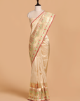 Off White Butti Saree in Silk