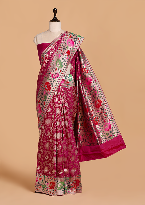 Magenta Jaal Saree in Silk
