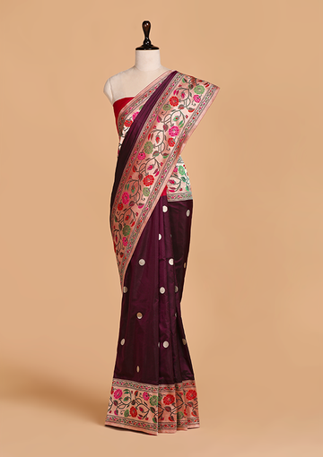 Wine Butti Saree in Silk